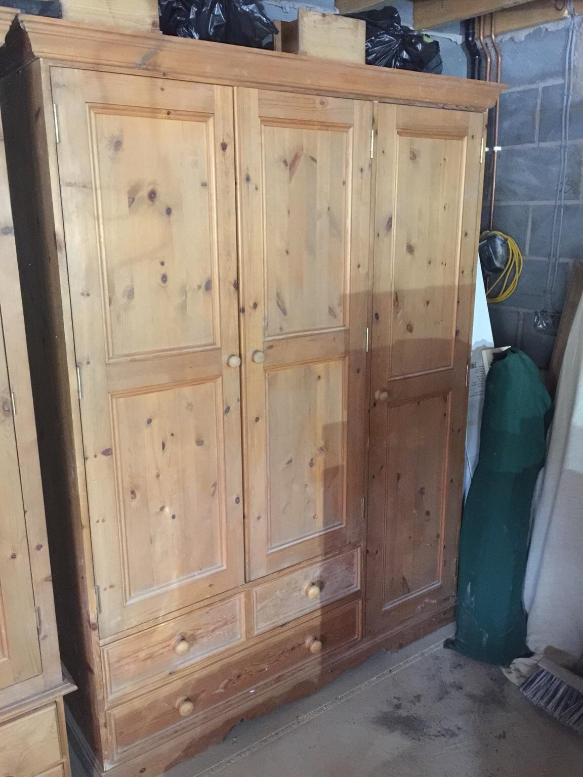 Triple solid antique pine wardrobe in Marford for £85.00 for sale Shpock