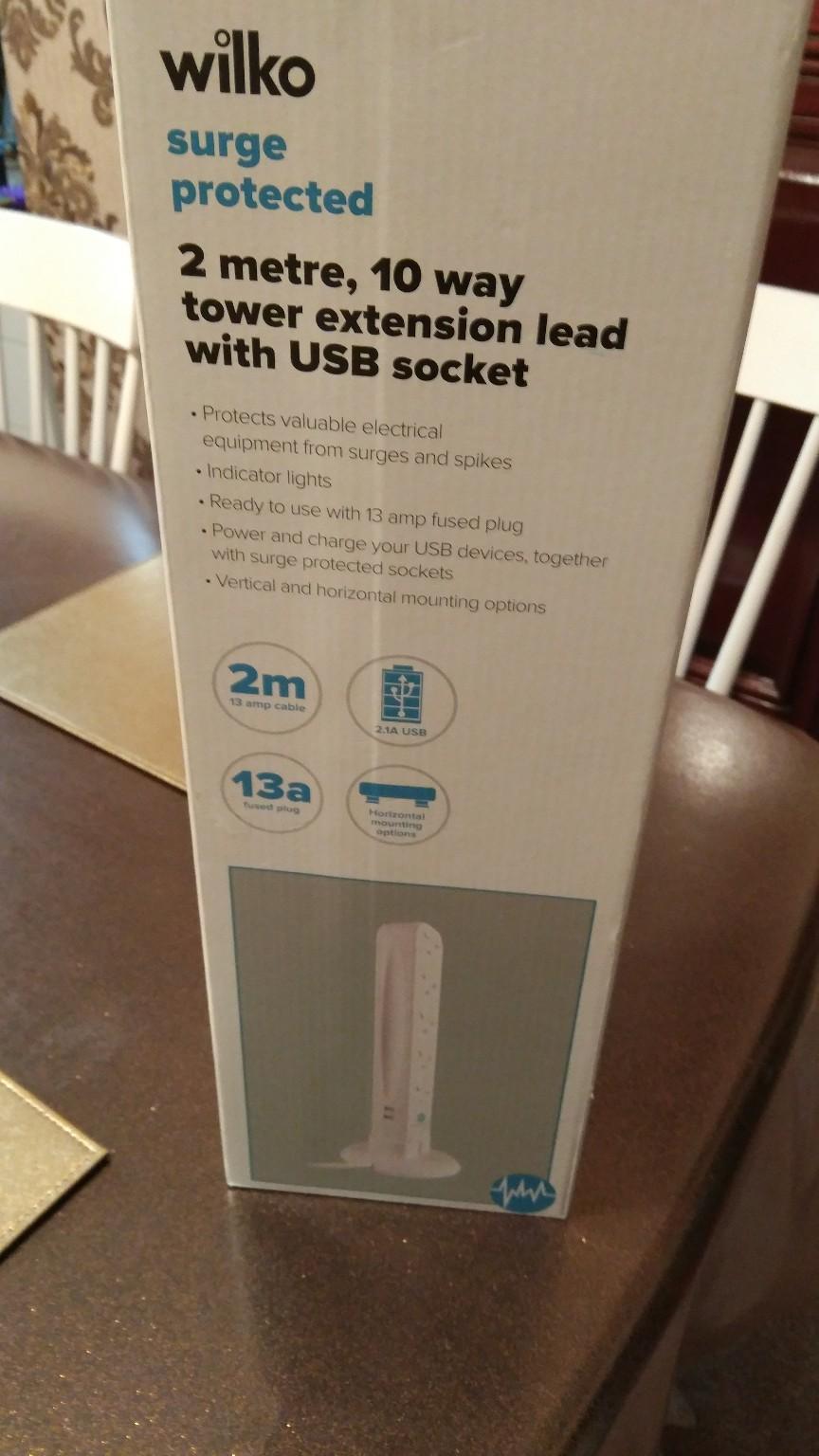 Wilko Tower Extension Lead With USB socket. in S65 Rotherham for £15.00