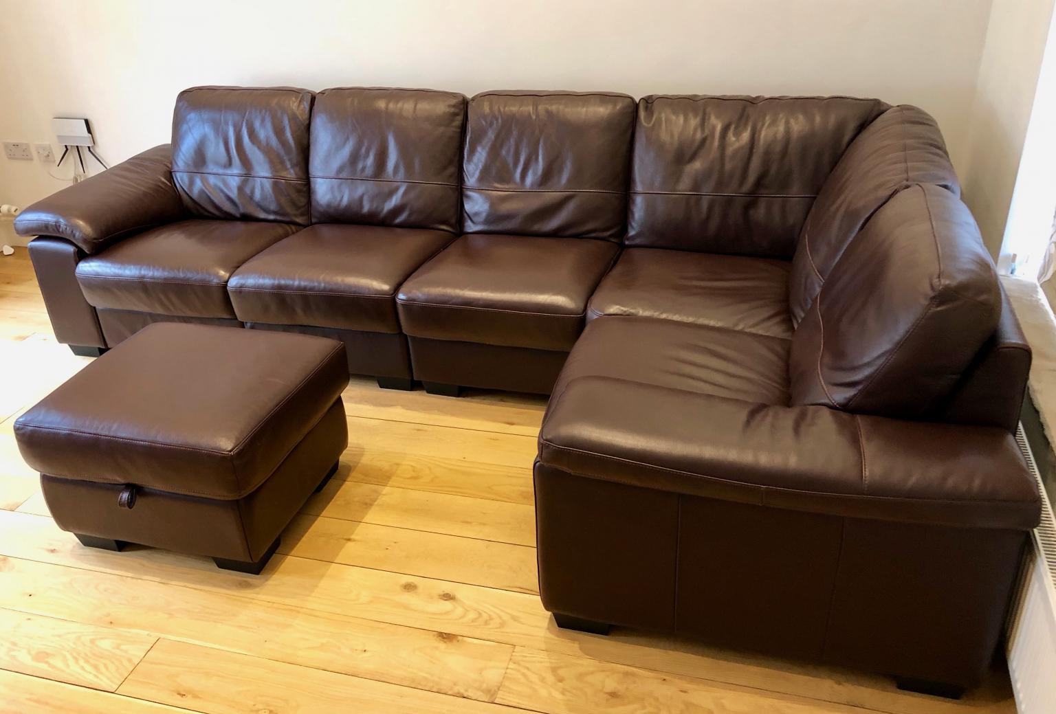 DFS Linea Leather Corner Sofa & Stool as new in Charnwood for £795.00