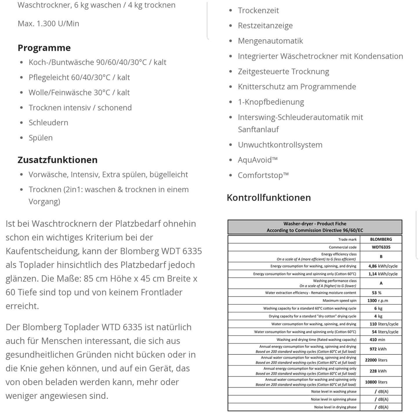 Blomberg Waschtrockner / Toplader in 85598 Vaterstetten für 390,00