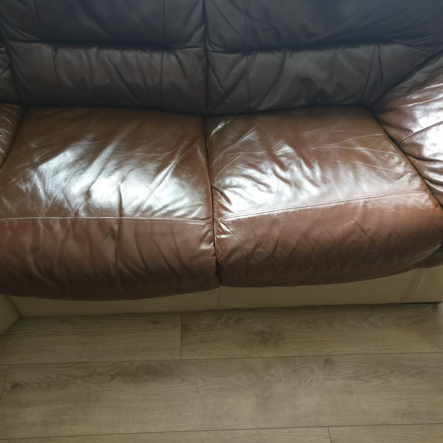 Real leather dark and light brown corner sofa in DN8 Doncaster for £80.