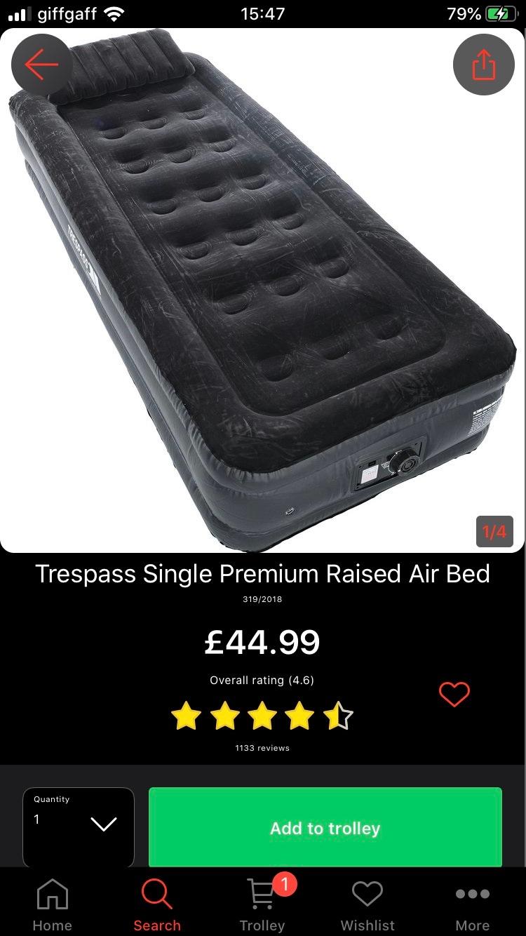 Trespass single premium raised air bed in CM2 Galleywood for £25.00 for