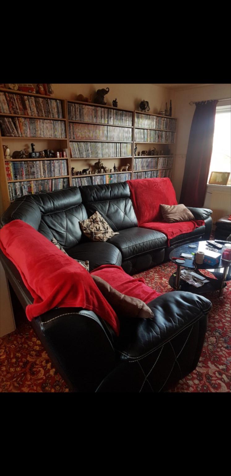 black leather corner sofa in Barnsley for £100.00 for sale Shpock
