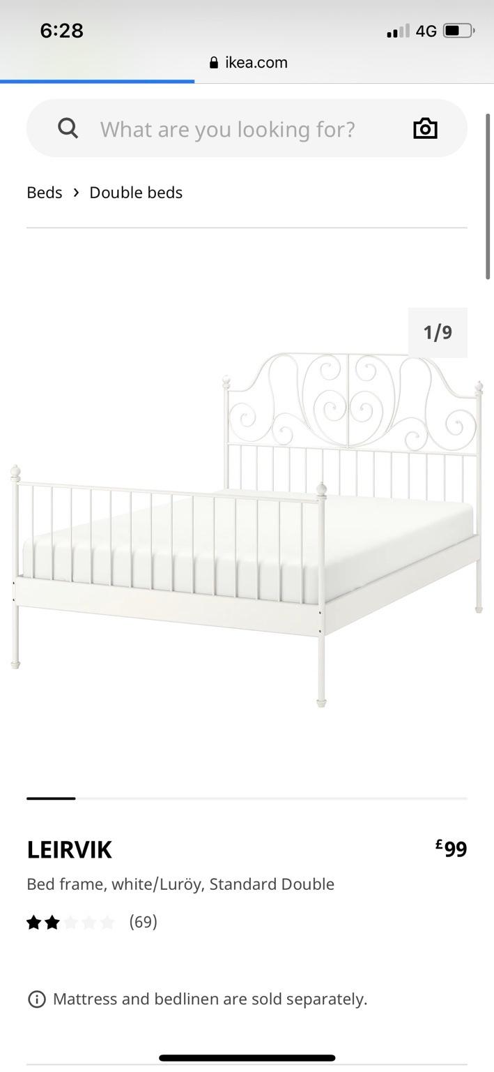 White Double IKEA LEIRVIK Bed Frame in IG1 London for £75.00 for sale
