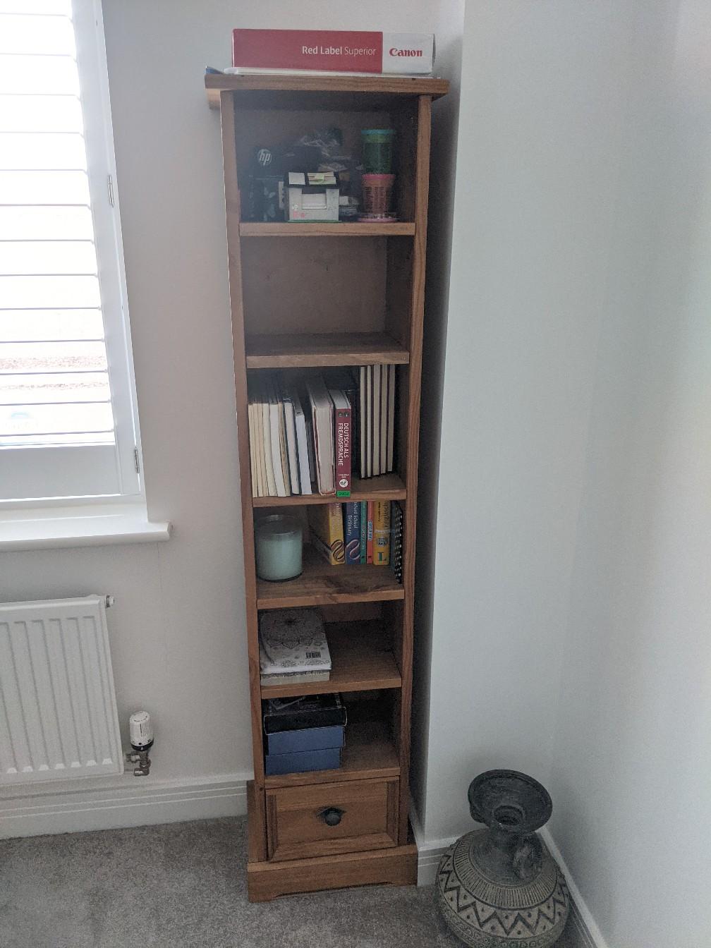 oak tall slim bookcase with one drawer in Shortstown for £50.00 for