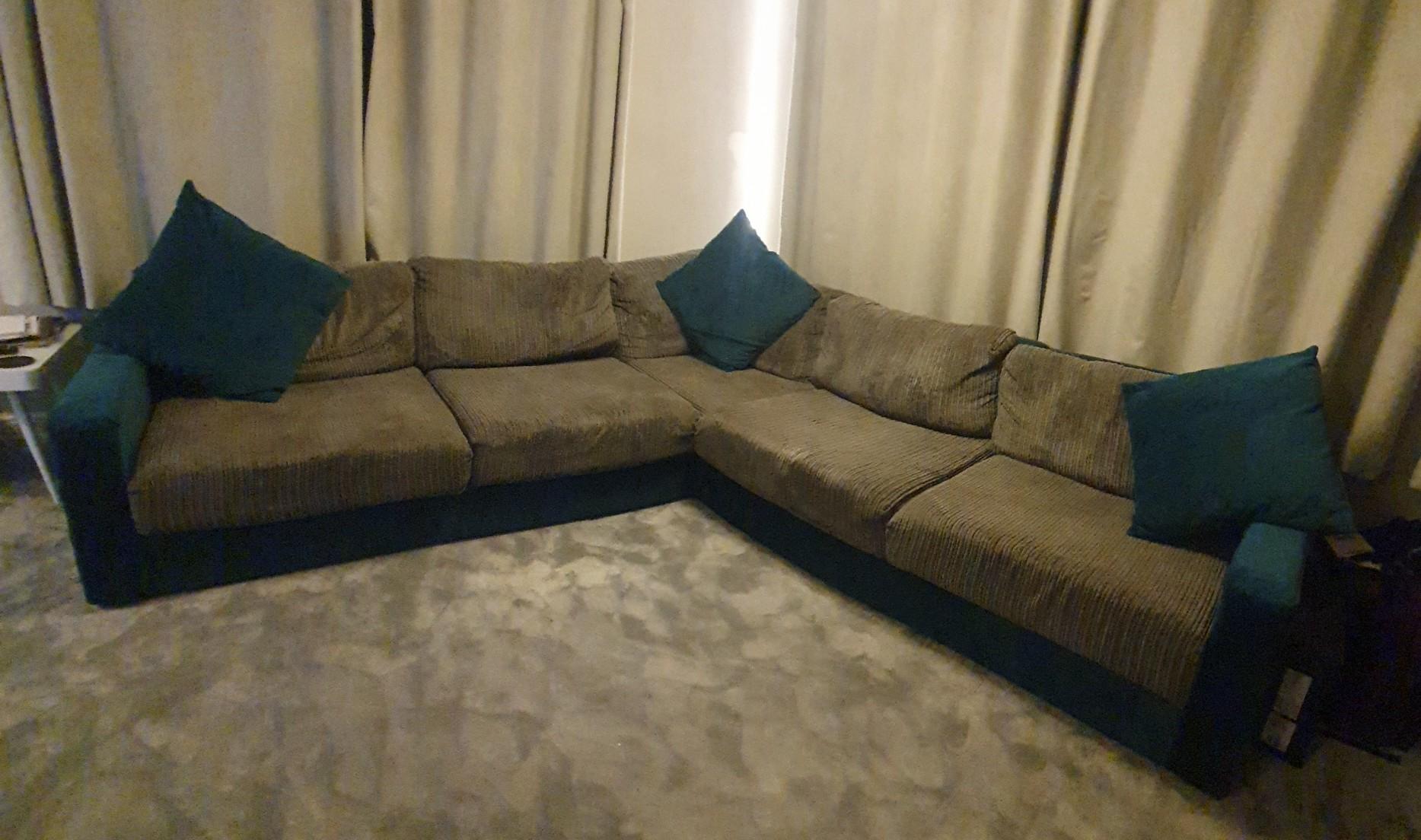velvet grey and teal corner sofa in Dartford for £250.00 for sale Shpock