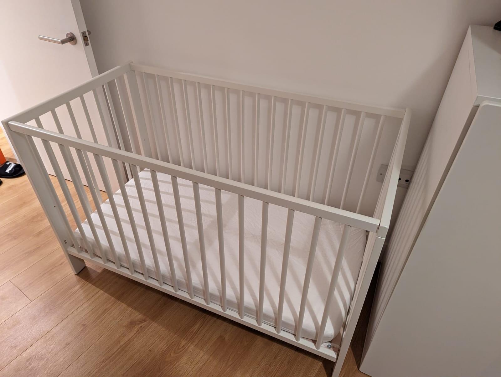 Ikea Gulliver white cot bed and mattress in SE13 London Borough of