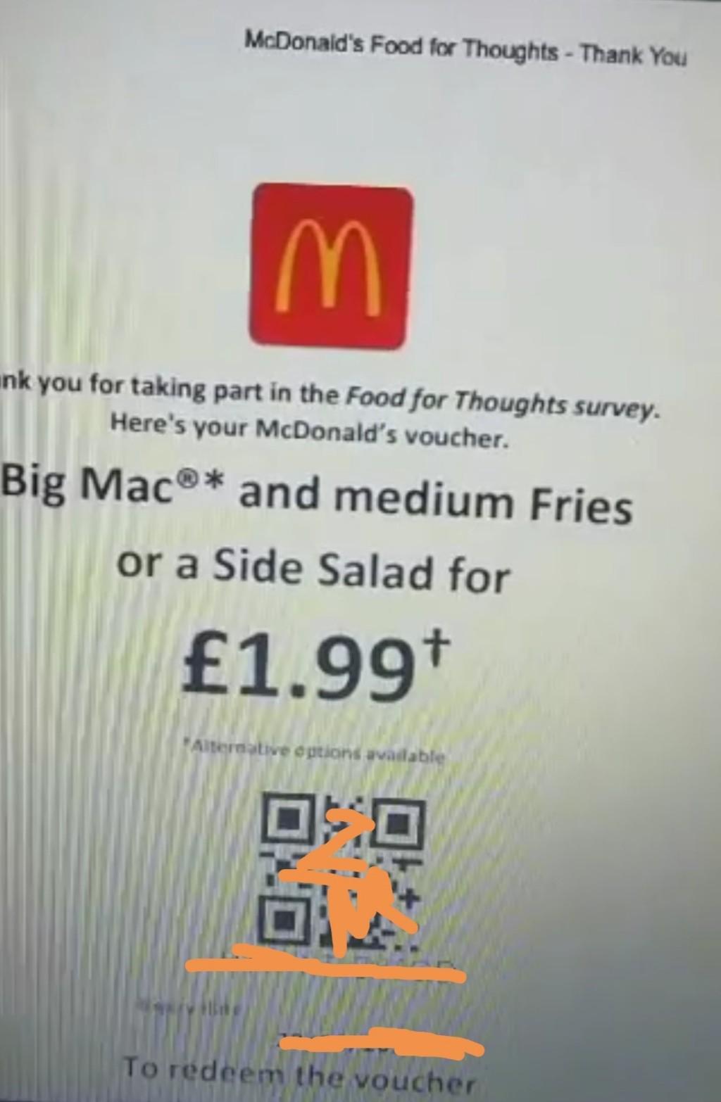 900 Mcdonalds voucher codes in CT12 District for £1.00 for sale Shpock