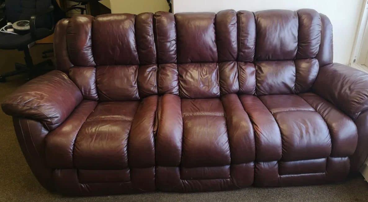 3 seater leather burgundy sofa ace hand in S62 Parkgate for £150.00 for