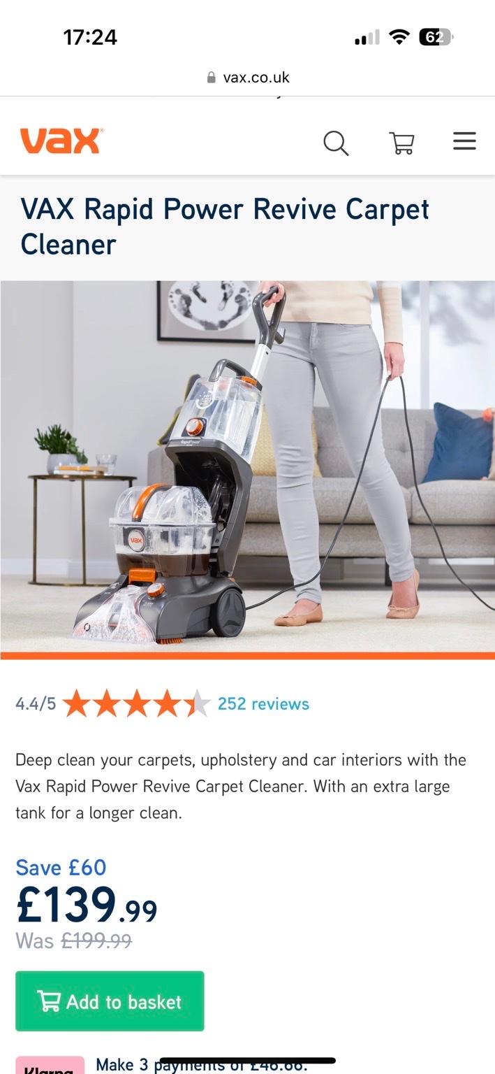 Vax Rapid Power Revive Carpet Cleaner in WA9 Helens for £80.00 for sale Shpock