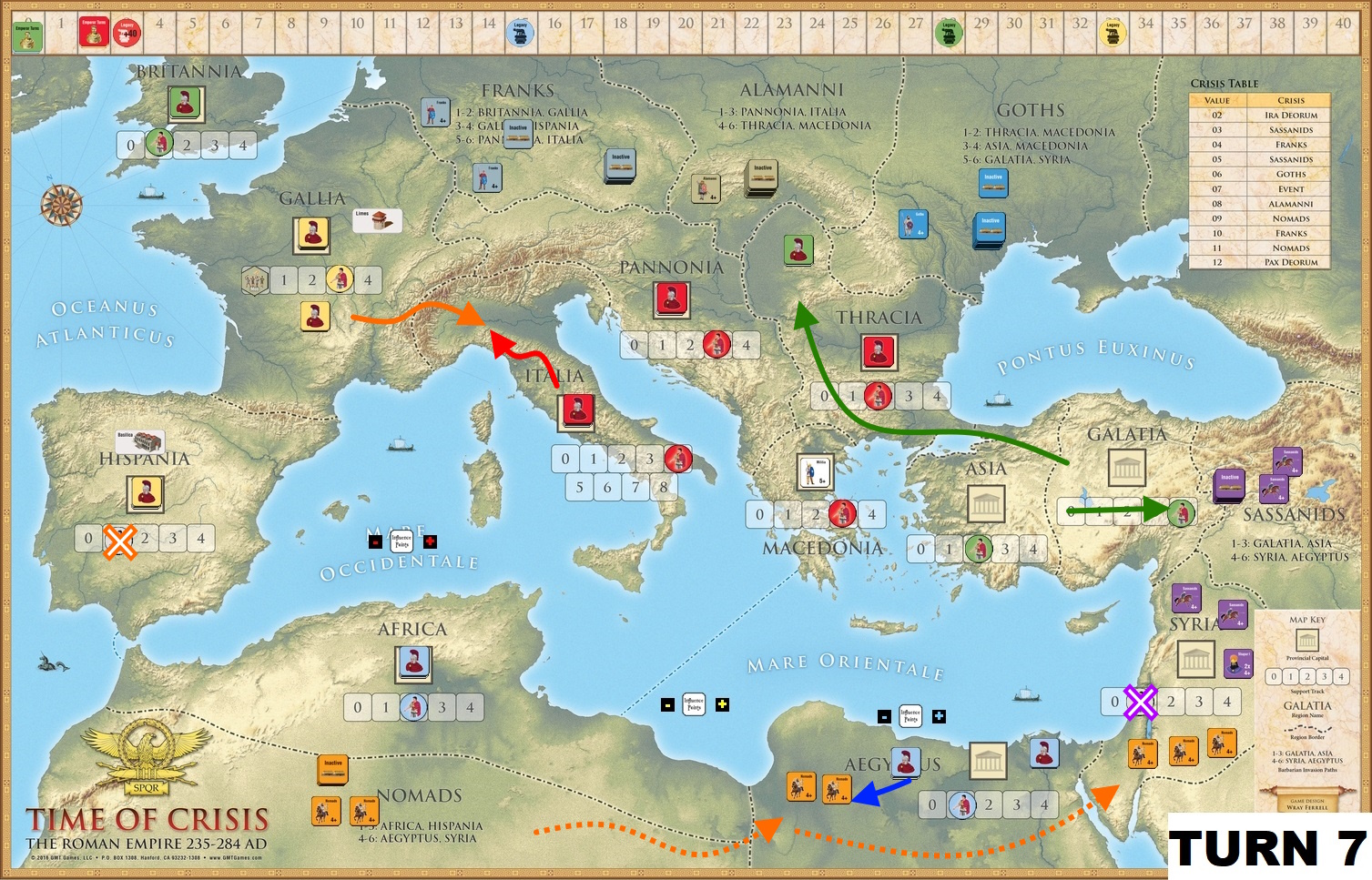 Roman Empire in Turmoil playing Time of Crisis! The Boardgames