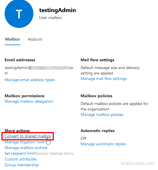 Microsoft 365 Convert User Mailbox to Shared Mailbox using PowerShell