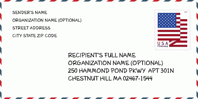 Address 250 HAMMOND POND PKWY 304N, CHESTNUT HILL, MA 024671544, USA Massachusetts United