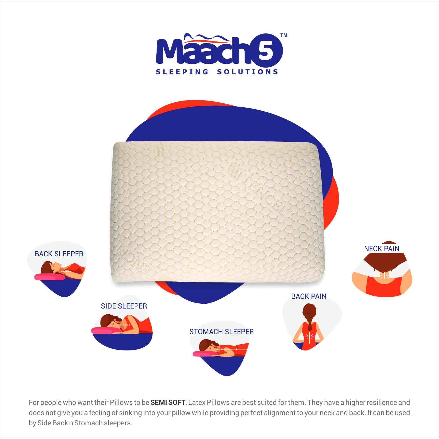 Latex Foam Standard Pillow L24 X 14W x 5H with Washable Organic Tencel