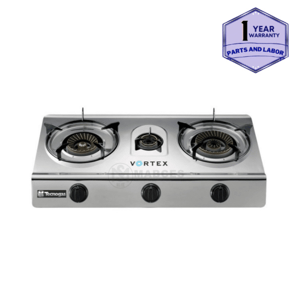 Tecnogas 3 Gas Burners Stove, Blue Flame, Vortex Brass Burners, Direct