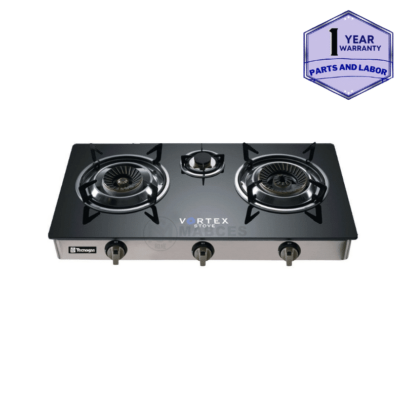 Tecnogas Three Gas Burners Vortex Stove GS301BCG Mabces Appliances