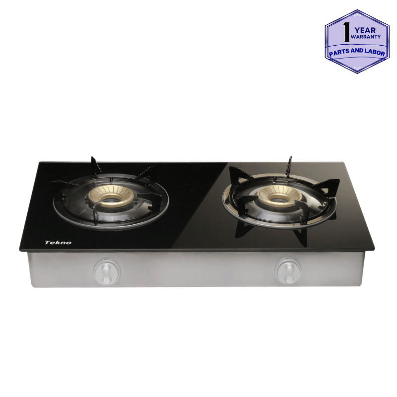 Tekno 90mm Double Brass Burner Tempered Glass Worktop Gas Stove TKGG02