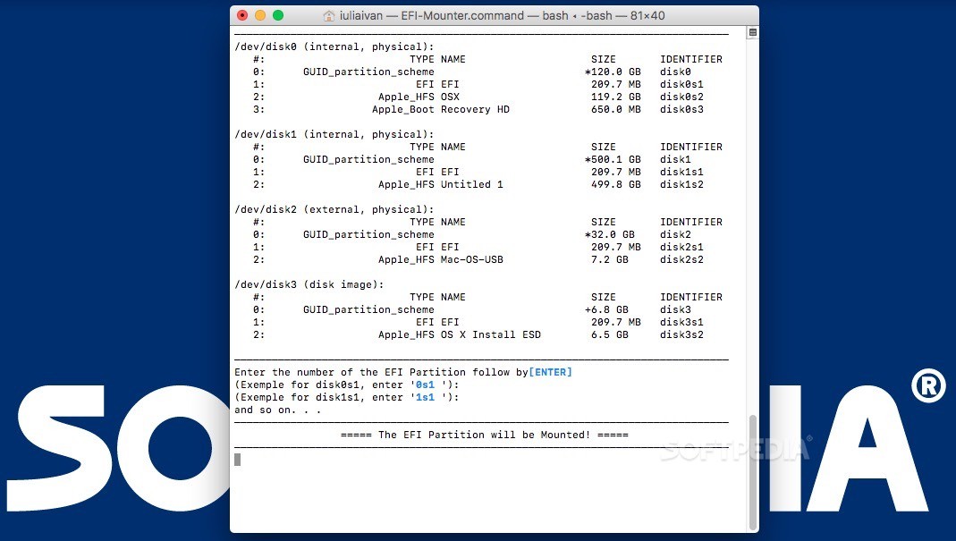 Command Line EFI Mounter (Mac) Download, Review, Screenshots