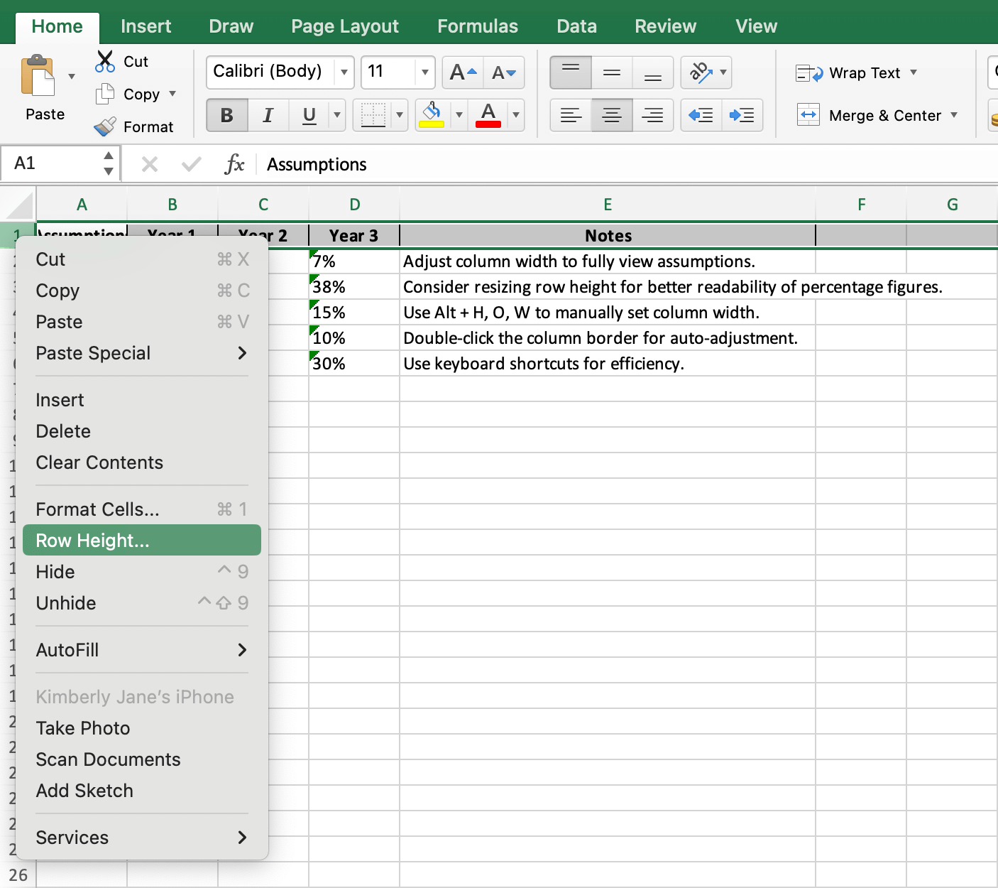 Shortcut to Resize Row and Column Height & Width in Excel