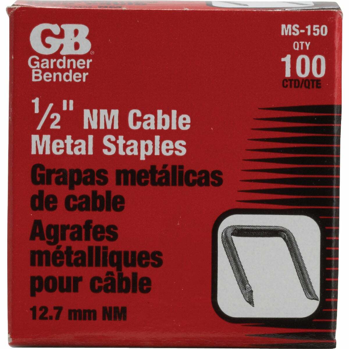 1/2" X 15/16" Gardner Bender Carbon Steel Cable Staples 100 Pack MS150