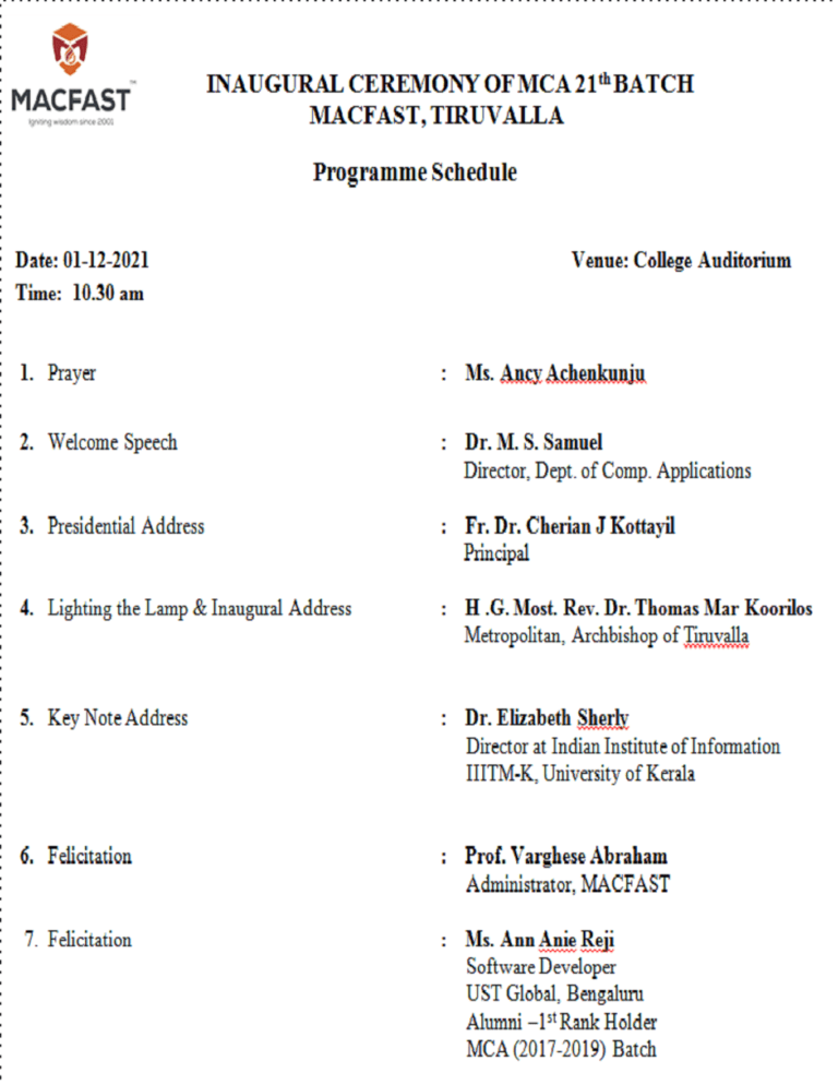 Coardial Connections And 2023 Events Inauguration of MCA 20212023 Batch MACFAST