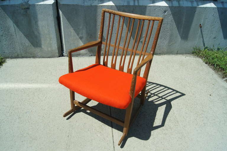 Early ML33 Oak Rocking Chair with Carvings Machine Age New England