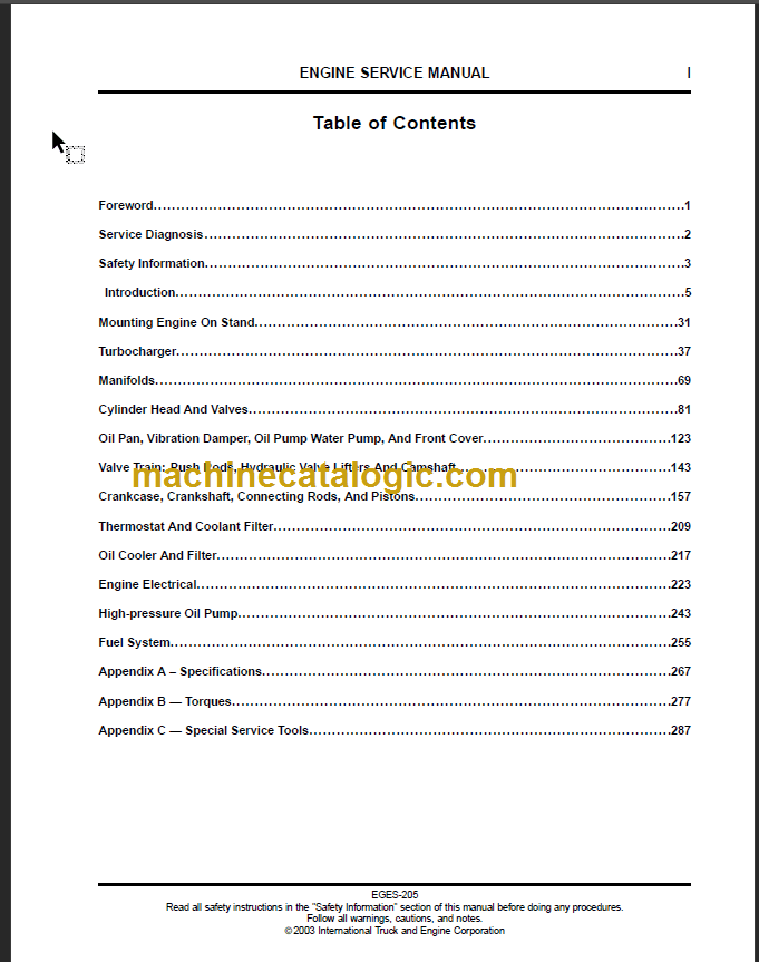 NAVISTAR INTERNATIONAL T444E SERVICE MANUAL – Machine Catalogic