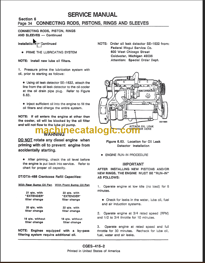 NAVISTAR DT-DTA 466 DIESEL ENGINE SERVICE MANUAL – Machine Catalogic