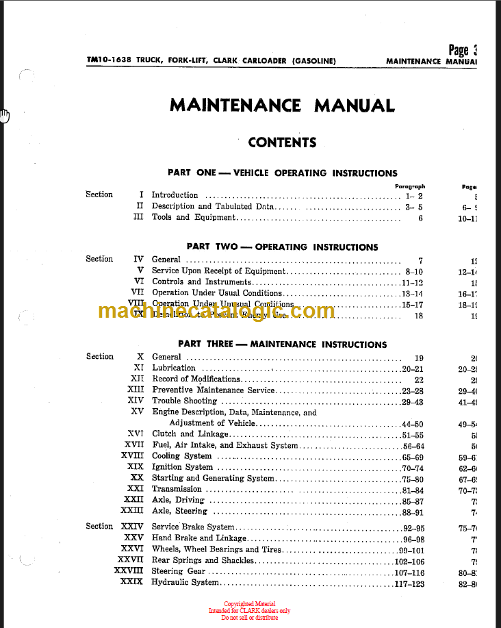 CLARK FORK TRUCK MANUAL AND PARTS LIST Machine Catalogic