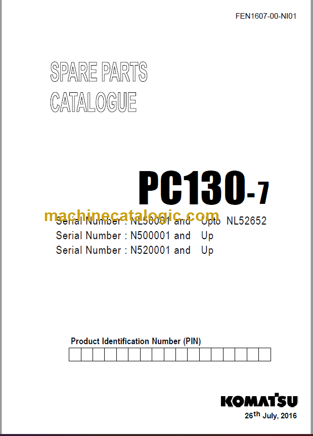 Komatsu PC1307 Spare Parts Catalogue Machine Catalogic