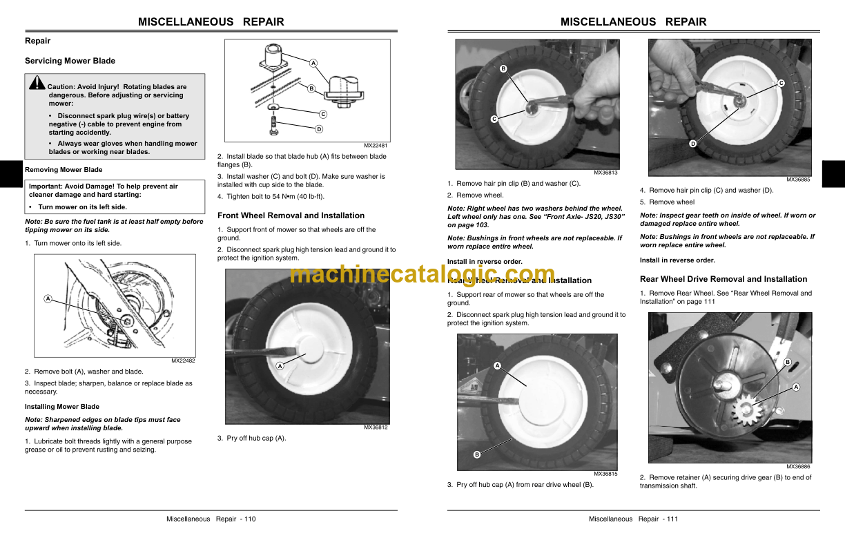 John Deere JS20 JS30 JS40 Walk-Behind Rotary Mowers Technical Manual