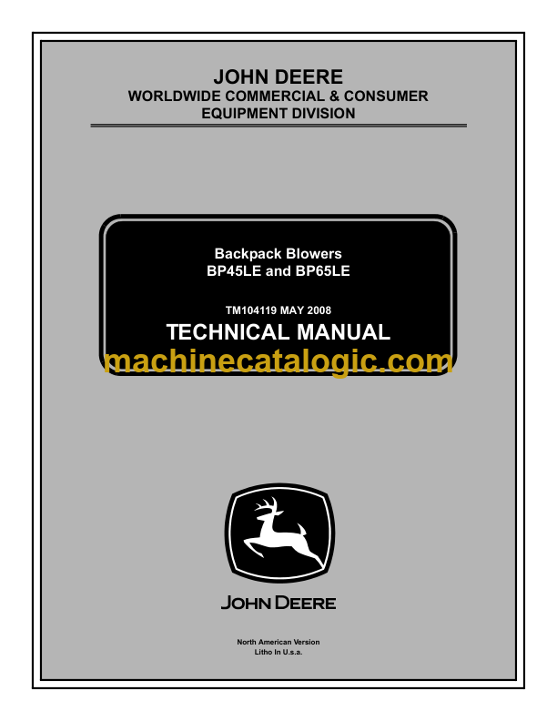 John Deere BP45LE and BP65LE Backpack Blowers Technical Manual