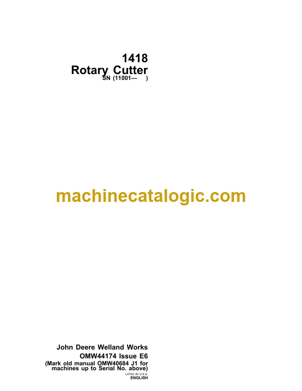 John Deere 1418 Rotary Cutter Operator's Manual (OMW44174) Machine