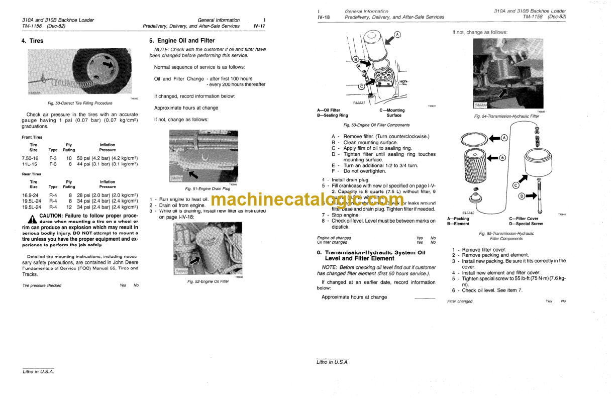 John Deere 310A and 310B Backhoe Loaders Technical Manual (TM1158) Machine Catalogic