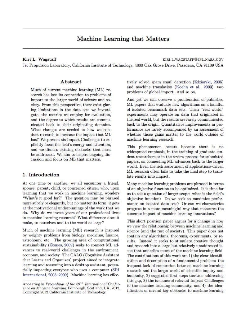 Machine Learning that Matters Machine Learning that Matters
