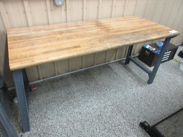 Machines Used Maple Top Work Bench, Steel Legs, 72&quot; x 30&quot; Surface