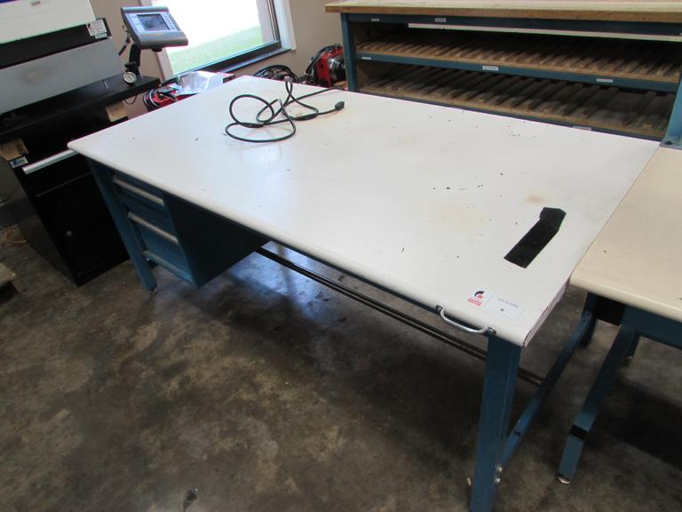 Machines Used Global Metal Frame Laminate Top Work Table with (2) Drawers