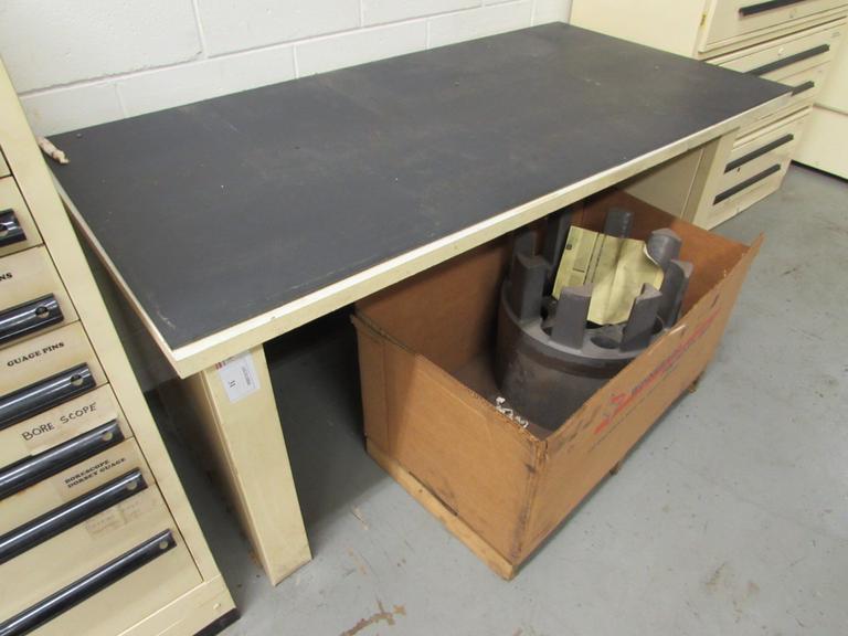 Machines Used Work Table, Metal Legs & Wood Top