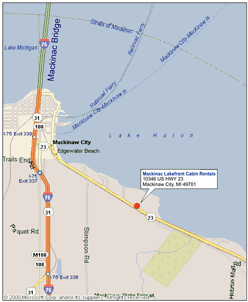 Mackinac Lakefront Cabin Rentals Directions & Mackinaw Areas of Interest
