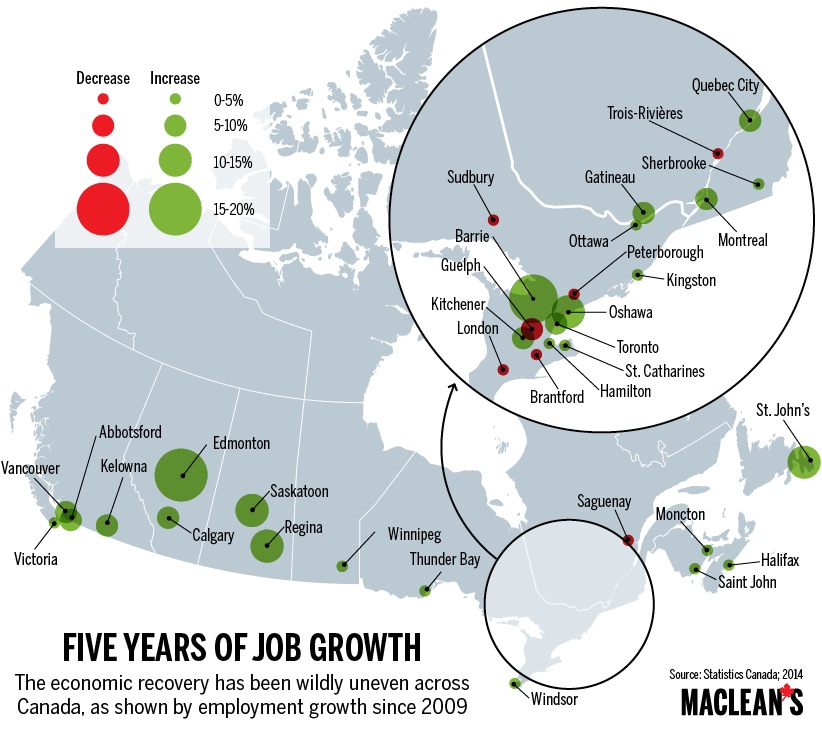 Kaart Amerika Canada Job MAPPED Five years of Canadian job growth