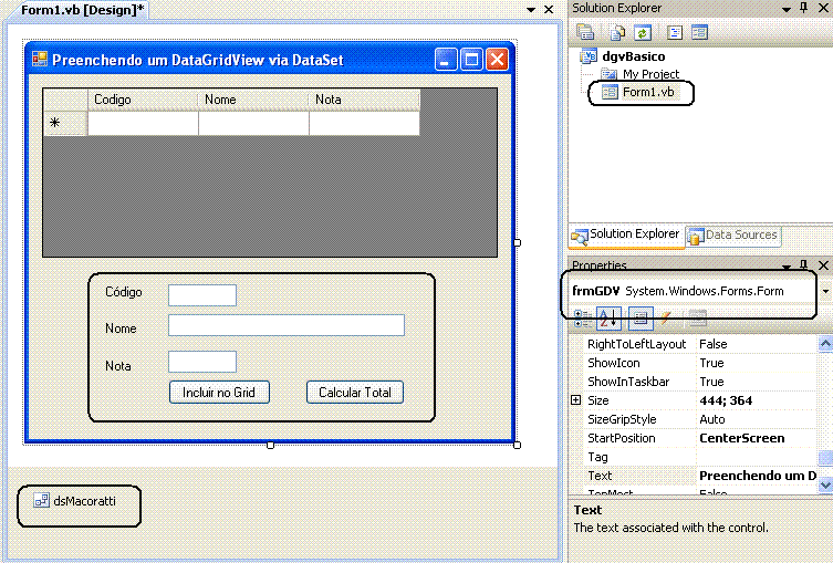 VB DataGridView e DataSet dicas