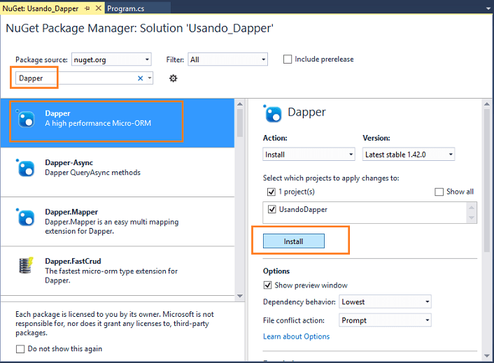 ADO Usando o Micro ORM Dapper