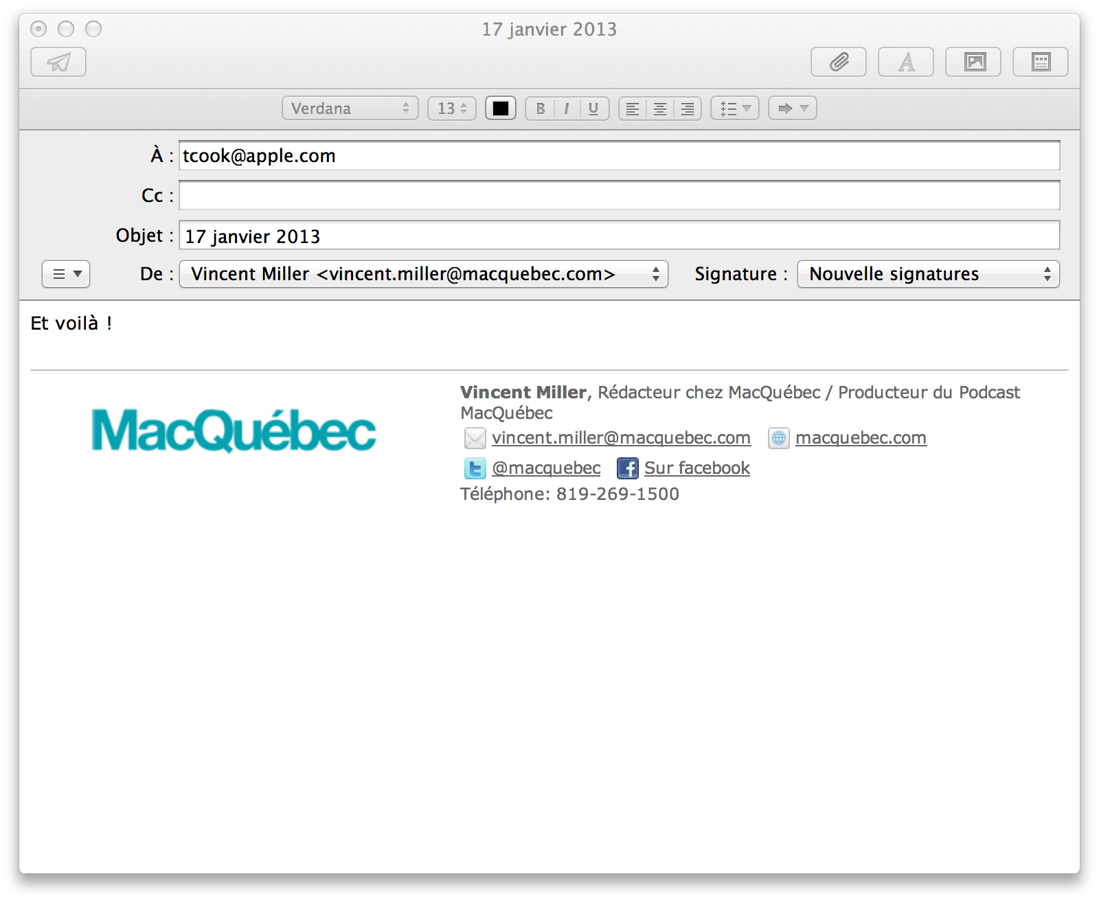 Comment créer une signature HTML pour Mail [Mountain Lion