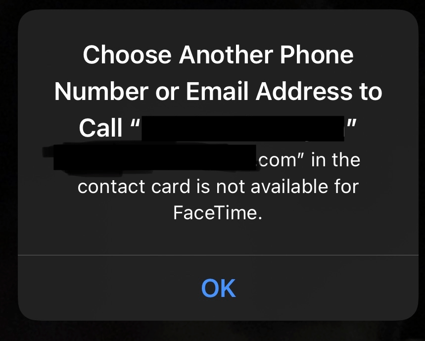Choose Another Phone or Email; Contact Card Is Not Available for