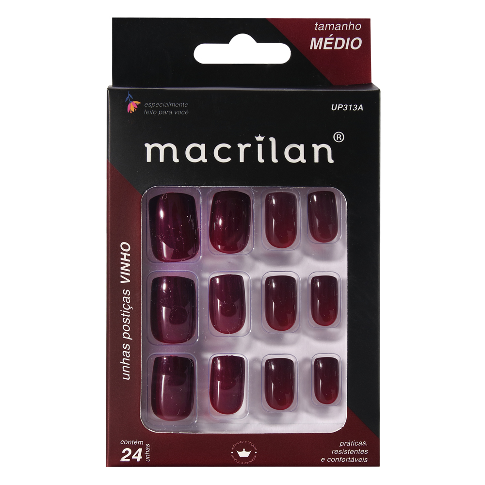 Unhas postiças UP313A tamanho médio Macrilan cor Vinho Macrilan