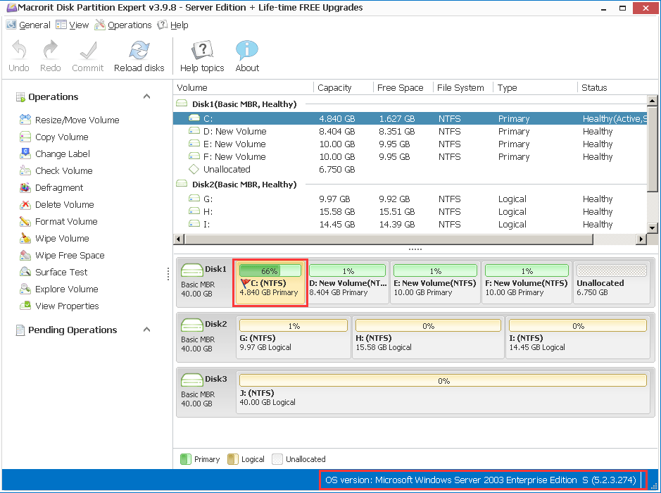 Resize Partition on Windows Server 2003 and keep data