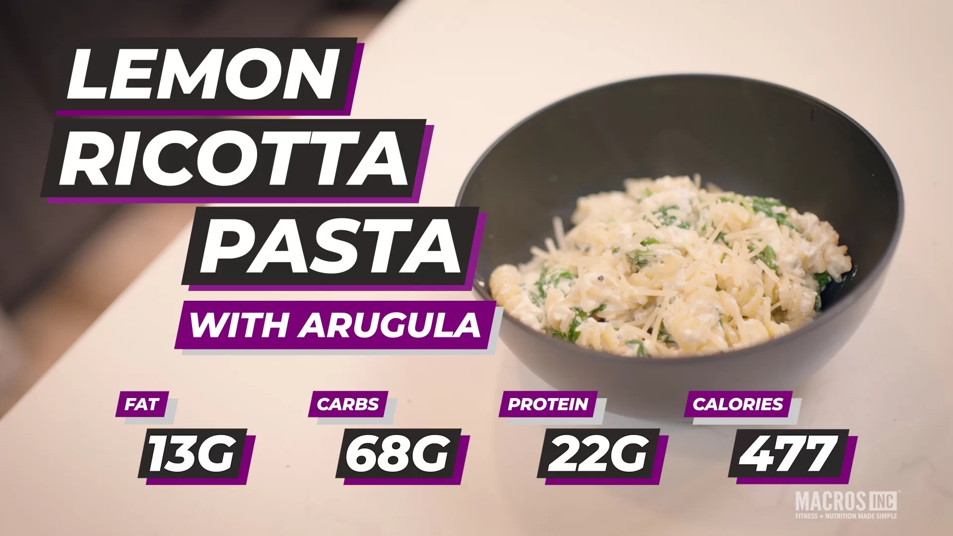 Lemon Ricotta Pasta with Arugula Macros Inc