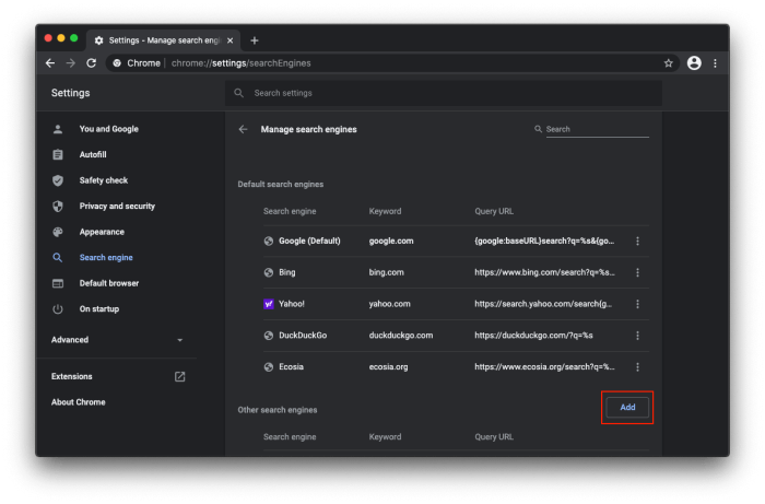 How to change main search engine on mac