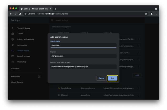 How to switch search engines on mac