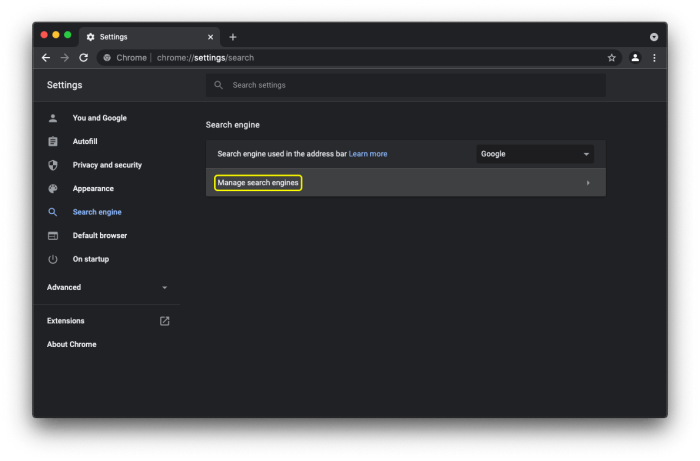 How to change search engine mac